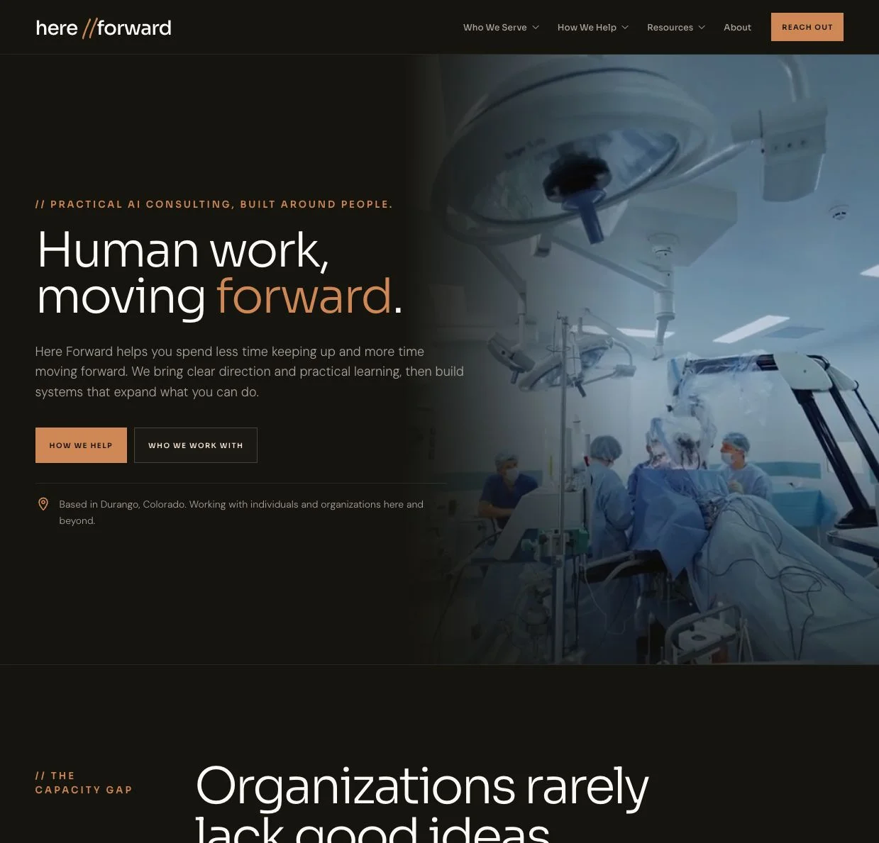 Here Forward’s AI-built website shown on desktop