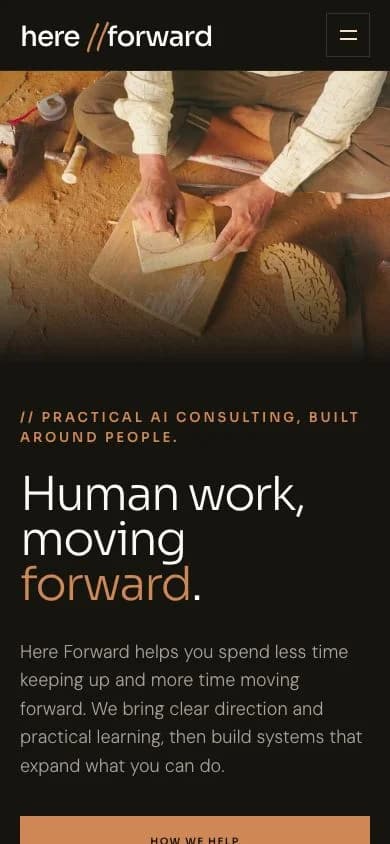 The Here Forward website adapted for a phone screen